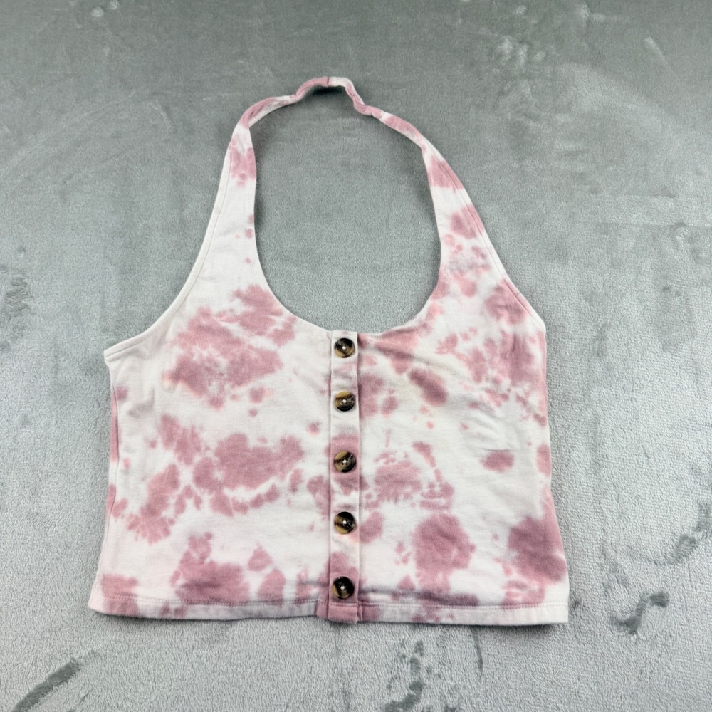 Aeropostale Women's Large Pink Tie Dye Button‎ Front Halter Top Crop Tank